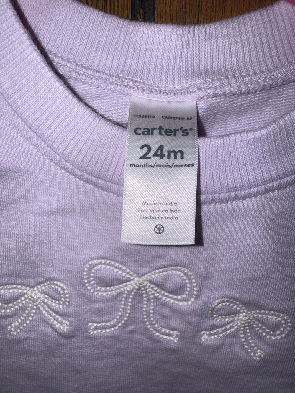 Carter’s Baby Girl Bow Sweatshirt Dress - Picture 2 of 6